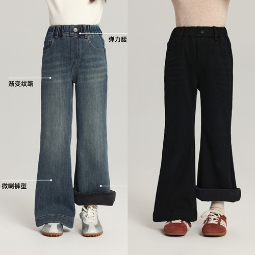 可以过冬！ 120-170女童冬季加厚一体澳绒微喇牛仔裤柔软保暖好穿