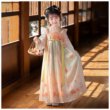精品版本 美翻了 100-160女童春夏汉服 刺绣中国风襦裙改良款唐装