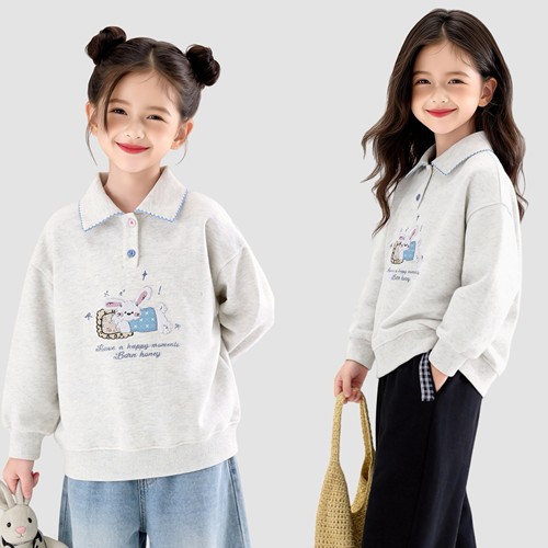 敲黑板推荐！颜值和舒适度爆表 女童polo领精美兔子刺绣春季卫衣