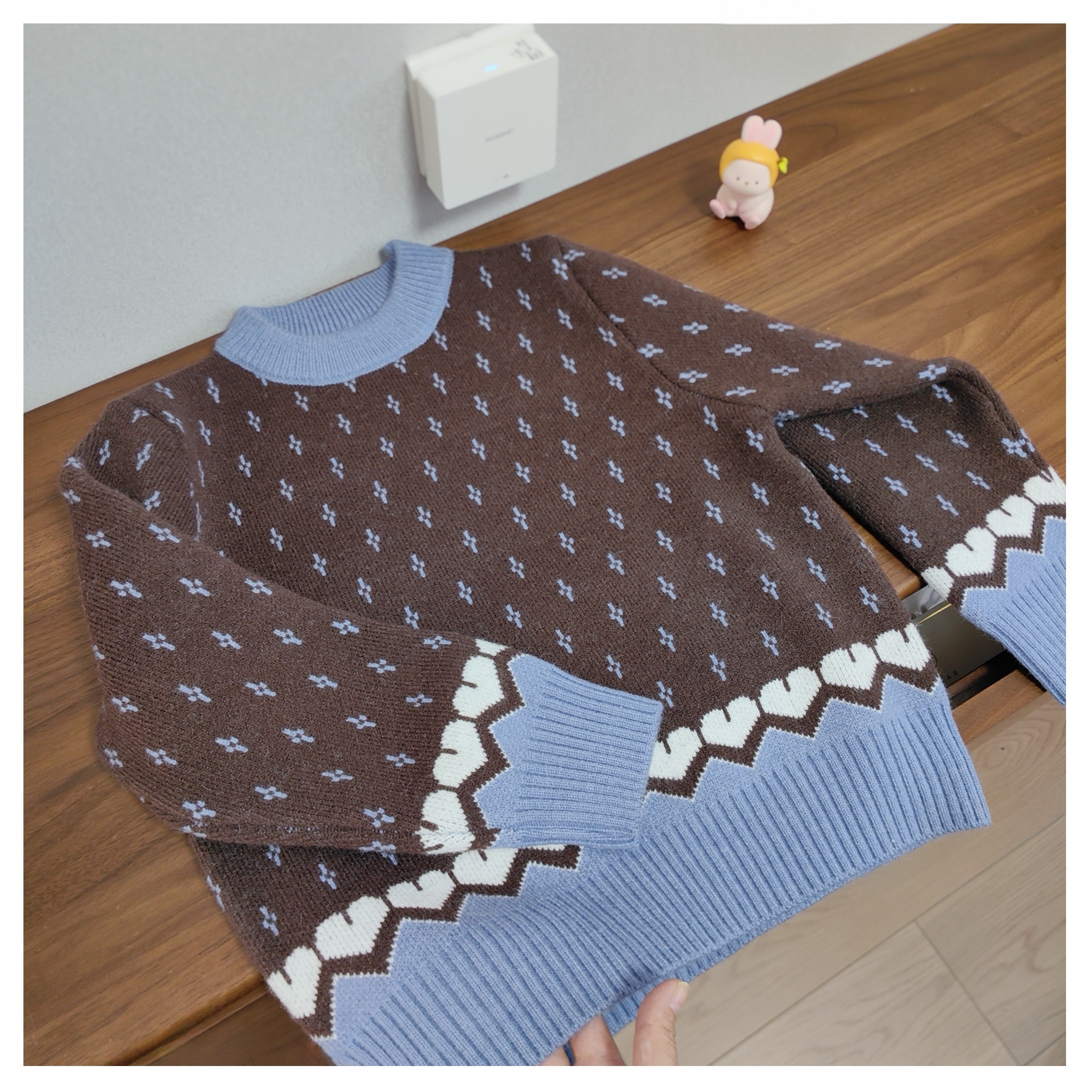 很厚实！120-170女童冬季复古拼色毛衣 雅致的双面提花撞色针织衫