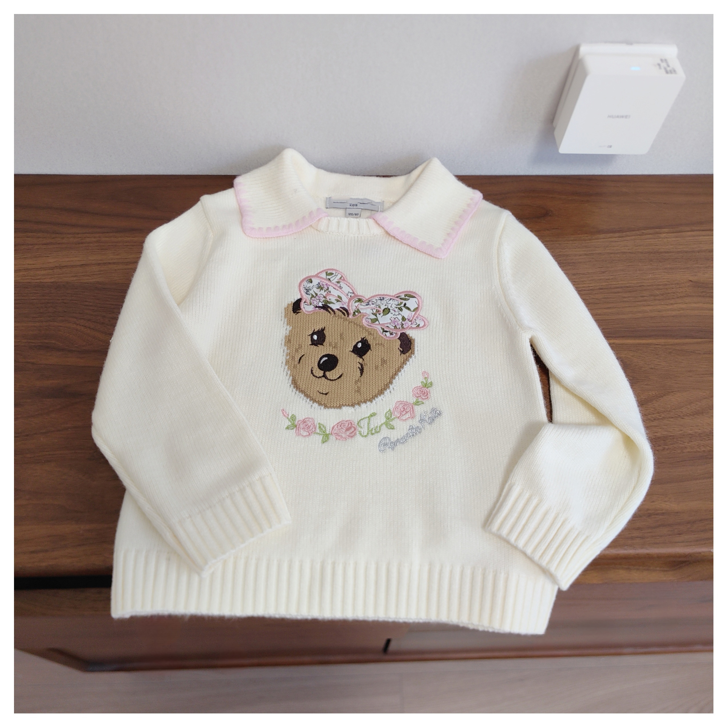 重工甜美秋款 120-160女童秋季毛衣撞色花边翻领刺绣卡通套头毛衫