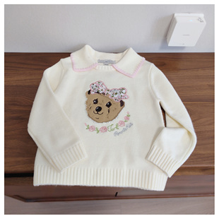 毛衣撞色花边翻领刺绣卡通套头毛衫 160女童秋季 120 重工甜美秋款