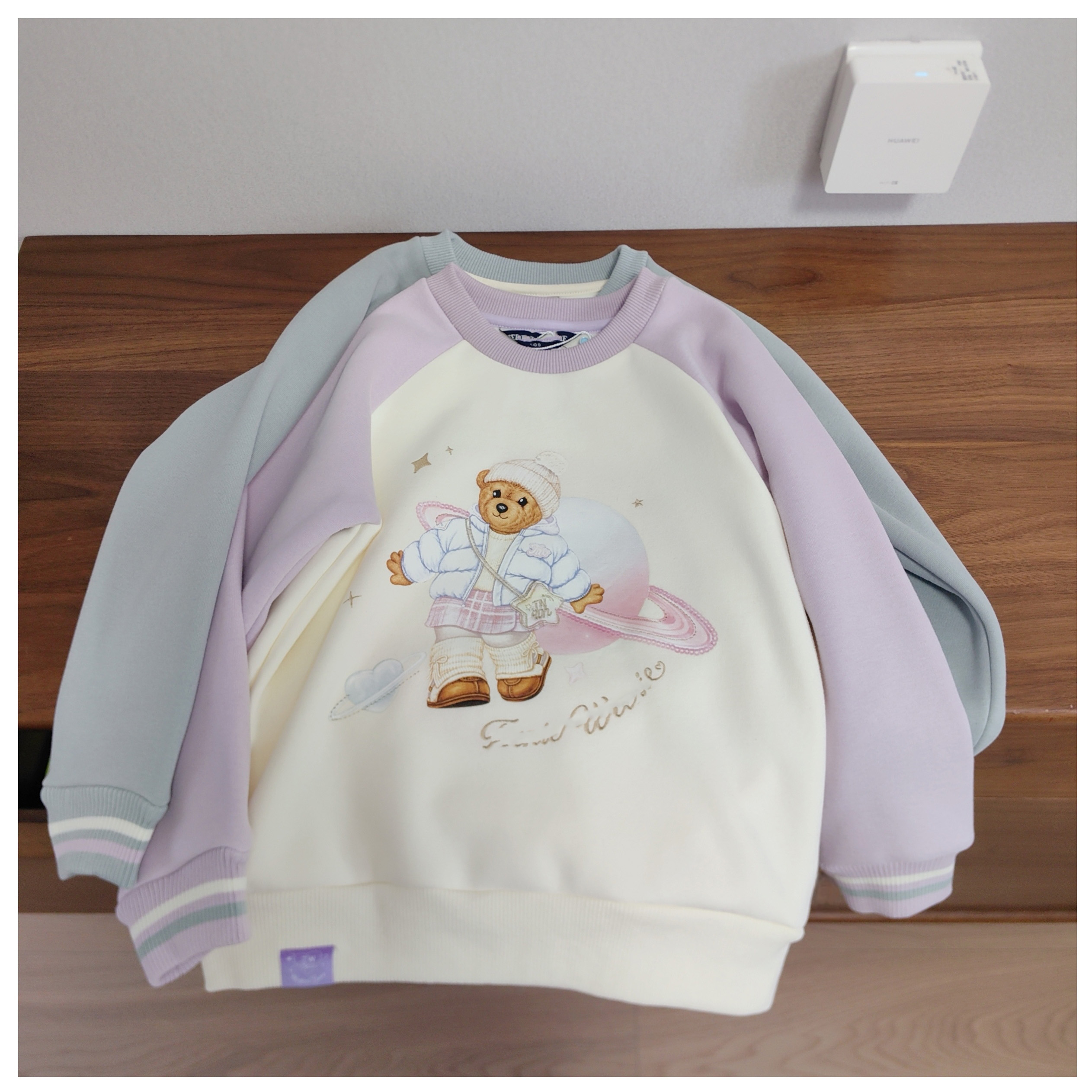 怎么穿都好看 120-160男女童秋冬一体奥丽绒保暖卫衣 拼色卡通熊