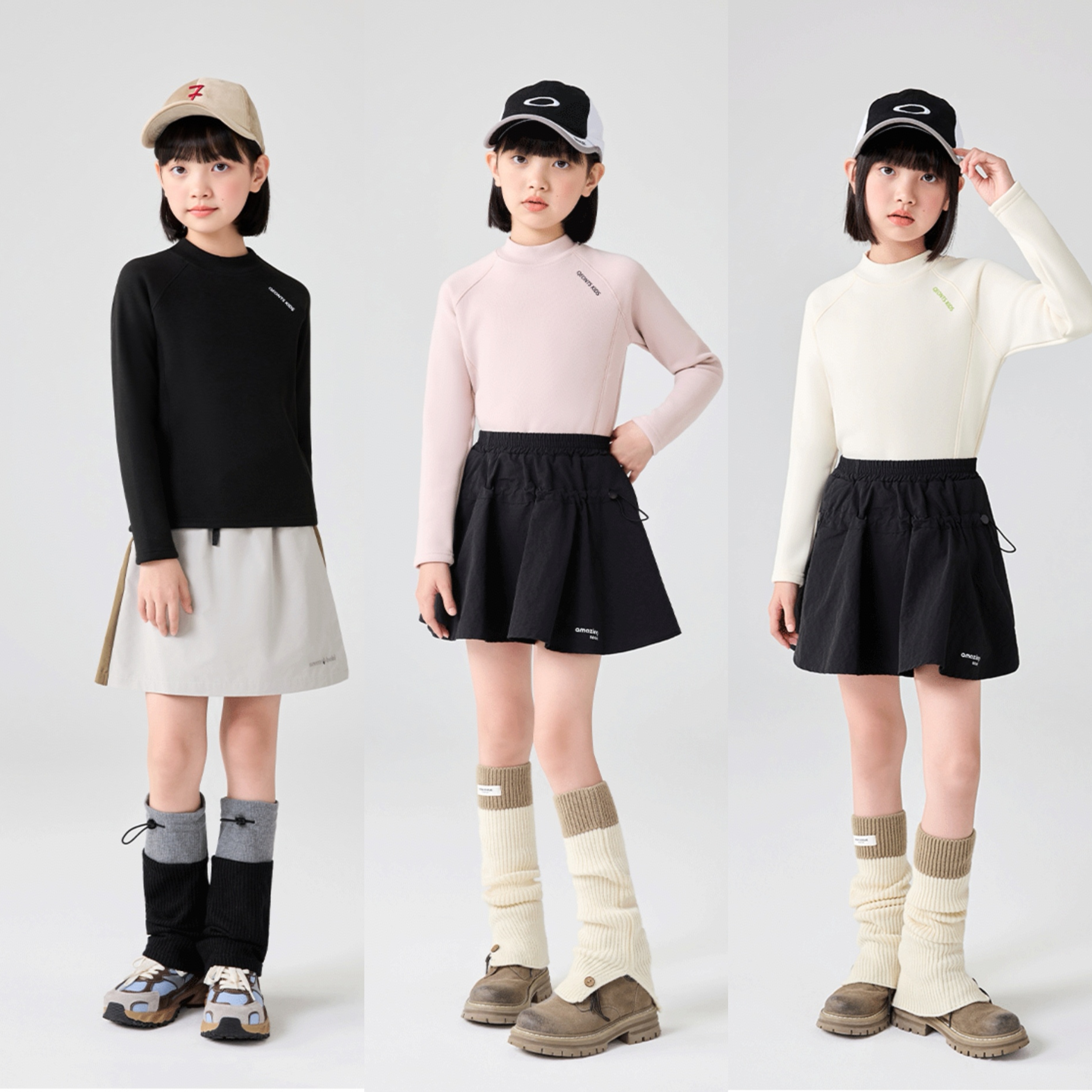 加绒字母半高领 120-170码女童冬季修身插肩袖加厚中领保暖打底衫