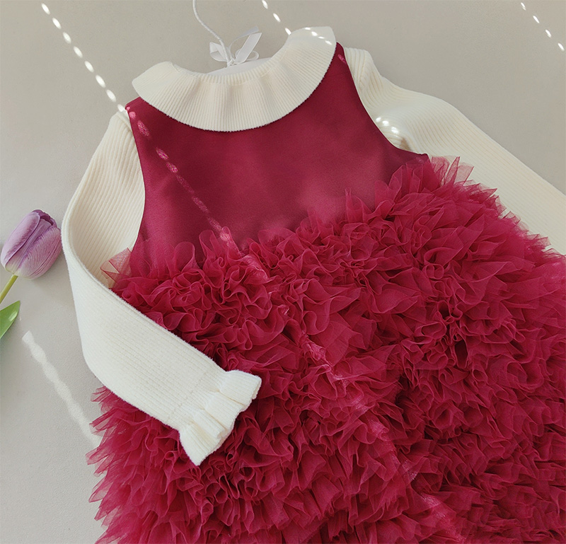 篙定·强推!100-150码女童宝红色千层网纱蛋糕裙 新年礼服生日裙