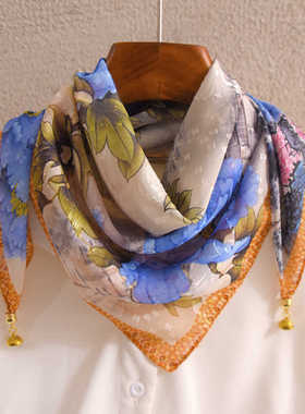 新款杭州丝绸丝巾小方巾女春秋款优雅孔雀围巾披肩百搭妈妈70x70