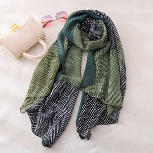 韩版春秋2025新款麻棉手感围巾褶丝巾女冬季保暖长款压皱围脖披肩