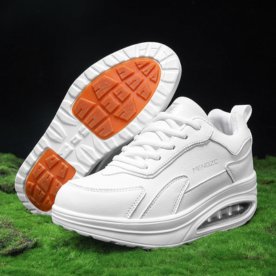 梦操新款白色皮面防滑摇摇鞋软底软面女式休闲鞋增高鞋妈妈鞋