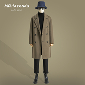 中长款 冬季 双面绵羊绒大衣男韩版 双排扣落肩宽松羊毛呢子风衣外套