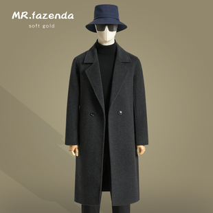 羊毛呢子过膝修身 双面绵羊绒大衣男双排扣西装 风衣外套 中长款 冬季