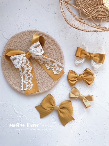 原创手工姜黄公主蕾丝蝴蝶结发夹