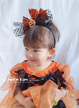 原创设计万圣节头饰轻度吓人可爱为主橙色南瓜蝴蝶结发饰发箍头箍