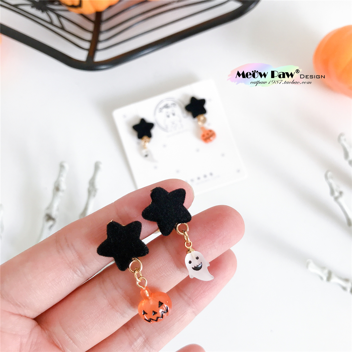 原创手作万圣节星星幽灵儿童耳夹