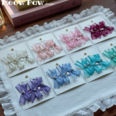 Meow Paw原创手缝珍珠钻饰蝴蝶结bb夹发饰进口纱蝴蝶结发夹头饰