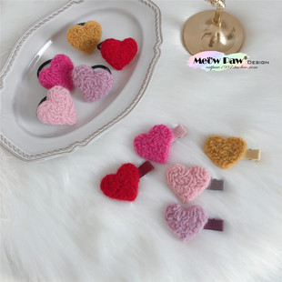 小喵爪手作原创 精致日常 手戳羊毛毡爱心边夹儿童安全发饰小皮筋