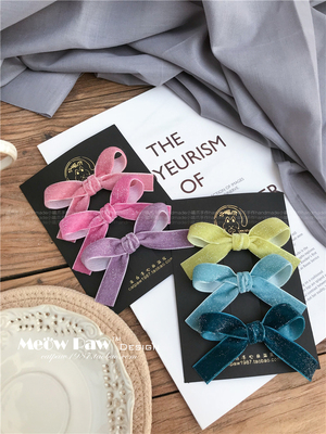 原创果冻色闪亮丝绒蝴蝶结儿童