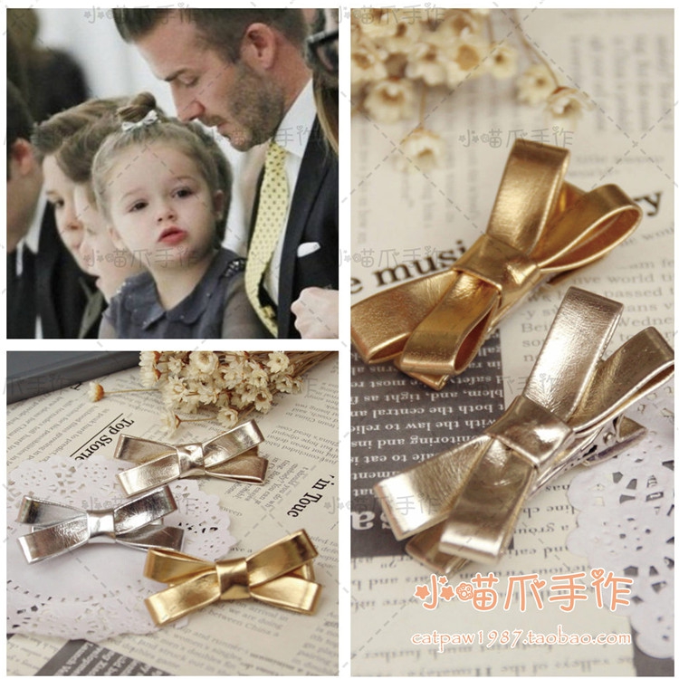 百搭款金银皮革发夹宝宝安全发饰