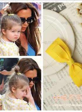 47色宝宝安全头饰6.5cm黄色发夹送发带 小号手工儿童蝴蝶结发饰