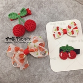 Meow paw原创45mm手工毛线钩针超小号樱桃发夹儿童蝴蝶结发饰边夹