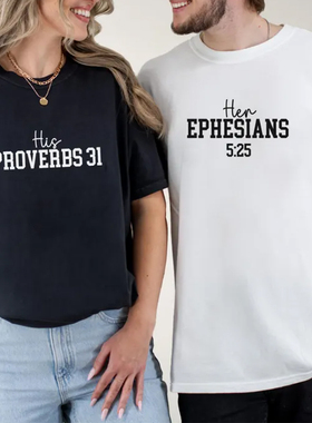 Bible Verse Couple T Shirt情侣装字母印花圆领短袖T恤Lover Top
