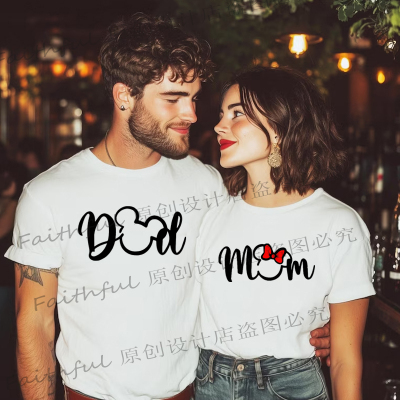 欧美字母卡通短袖T恤情侣装