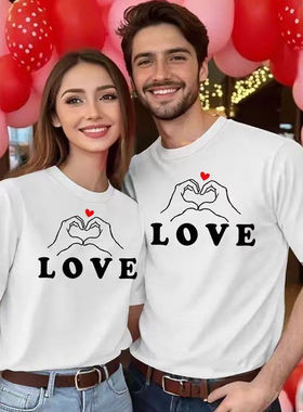 Love Couple Lover T Shirts纯棉宽松情侣服装短袖T恤情人节礼物