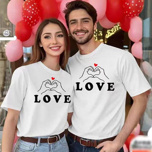 Love Couple Lover T Shirts纯棉宽松情侣服装短袖T恤情人节礼物