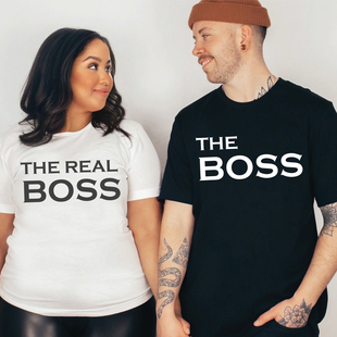 Couple Boss Real Shirt情人节礼物宽松字母情侣装 T恤服装 The