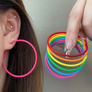 轻奢高级感耳钉耳扣耳饰女 爆款 彩色大圈圈时尚 百搭耳环2026年新款