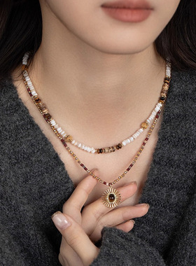 美拉德项链波西米亚串珠虎眼石女高级感复古美式个性百搭颈链配饰
