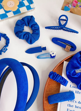 克莱因蓝色系发箍发夹发饰ins韩版蓝色网红边夹超显白高级感头箍