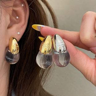 气质耳环耳饰 透明树脂水滴925银针耳钉简约时尚 欧美夏季 新款