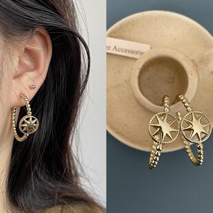 小香风罗盘大牌耳环女通勤耳环纯银针耳坠精致高级感耳饰简约耳夹