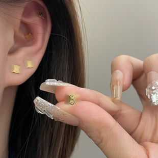 迷你款 凯旋门螺丝耳钉睡觉免摘耳骨钉耳蜗拧扣耳环钛钢镀真金耳饰