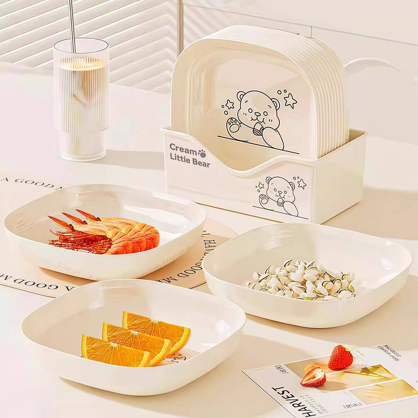 吐骨碟家用餐桌吐骨头盘碟垃圾盘轻奢塑料骨碟零食盘底座