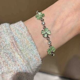 幸运草绿色四叶草猫眼石手链女高级简约小众设计感轻奢气质手饰