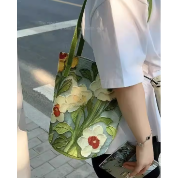 新款油画花卉小众高级单肩百搭小众学生大容量通勤水桶包外出,箱包皮具/热销女包/男包,水桶包,淘宝优惠券,粉丝福利购,淘宝优惠卷