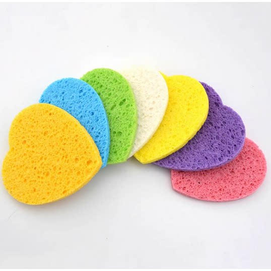 洗脸海绵洁面扑清洁木浆棉洗脸扑卸妆一次性多色心形压缩洗脸