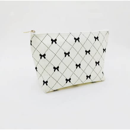 灯芯绒化妆包新款蝴蝶结家居收纳包时尚手提化妆包大容量高级感