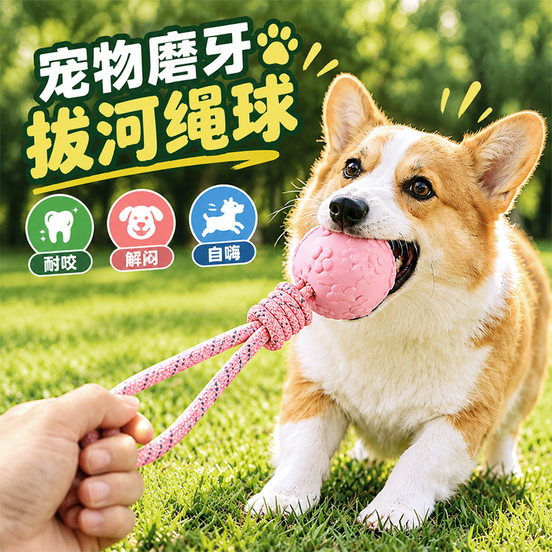 狗狗玩具棉绳耐咬磨牙幼犬洁齿解闷拉扯球宠物互动拔河绳结