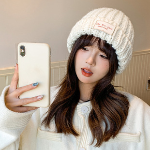 毛线帽子大头围针织帽女冬天韩系百搭大头粗线套头帽女显脸小冷帽
