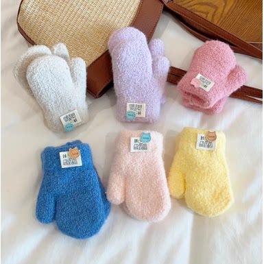 儿童挂脖手套秋冬季男宝宝女童加绒毛线包指保暖加厚