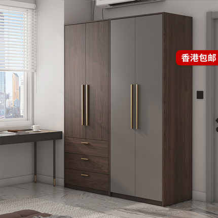 香港包邮衣柜简约现代胡桃小户型省空间带抽屉卧室家用实木70cm90
