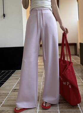 韩版粉色抽绳运动卫裤女2026夏季薄款高腰宽松显瘦垂感直筒休闲裤