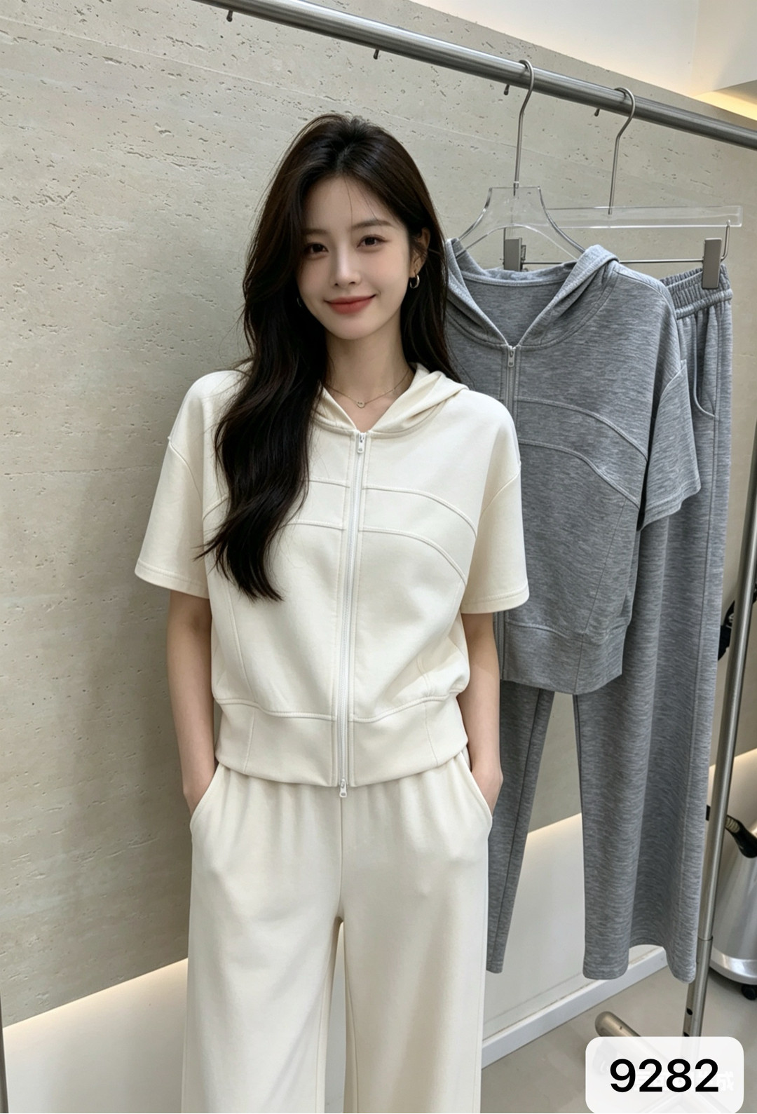 2026新款运动服套装女夏季韩系减龄连帽短袖卫衣阔腿裤休闲两件套