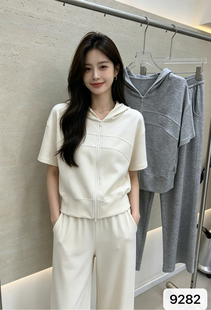 2026新款运动服套装女夏季韩系减龄连帽短袖卫衣阔腿裤休闲两件套