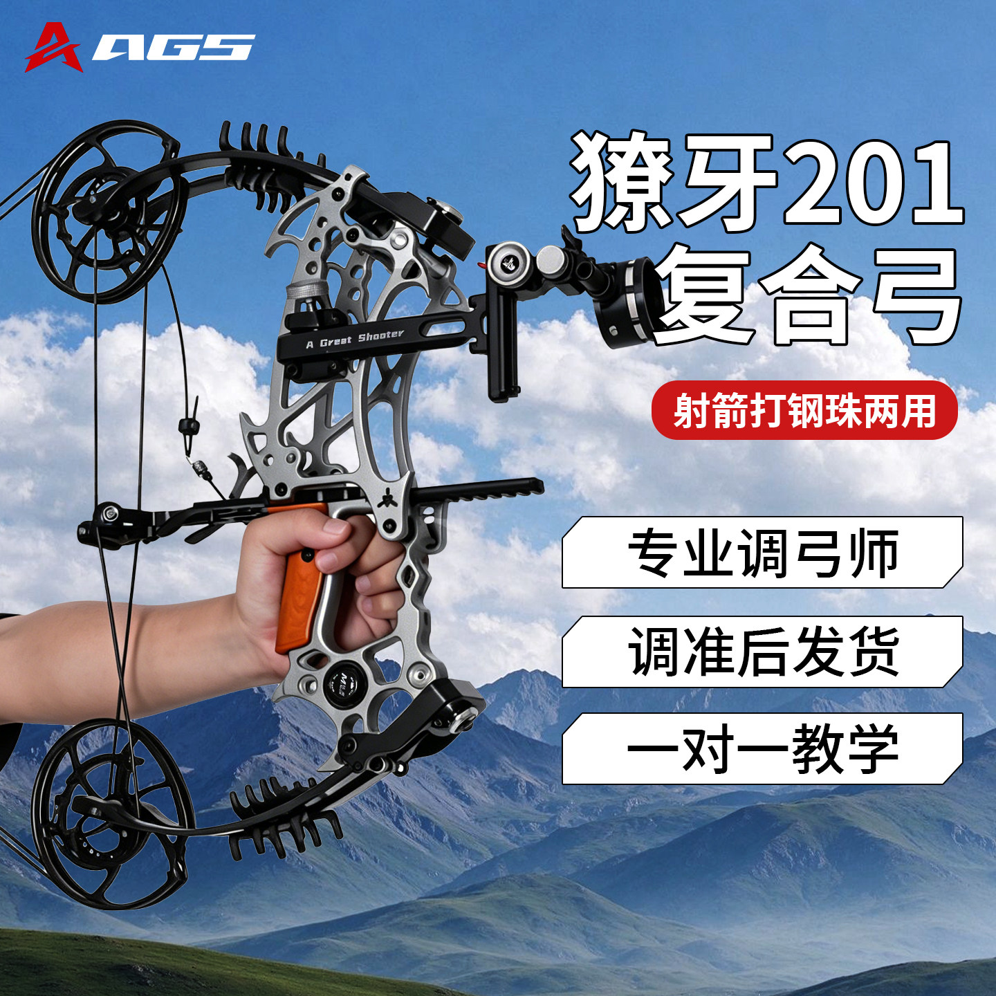 AGS獠牙201两用复合弓成年人专用高精度大威力户外射箭打钢珠猎弓