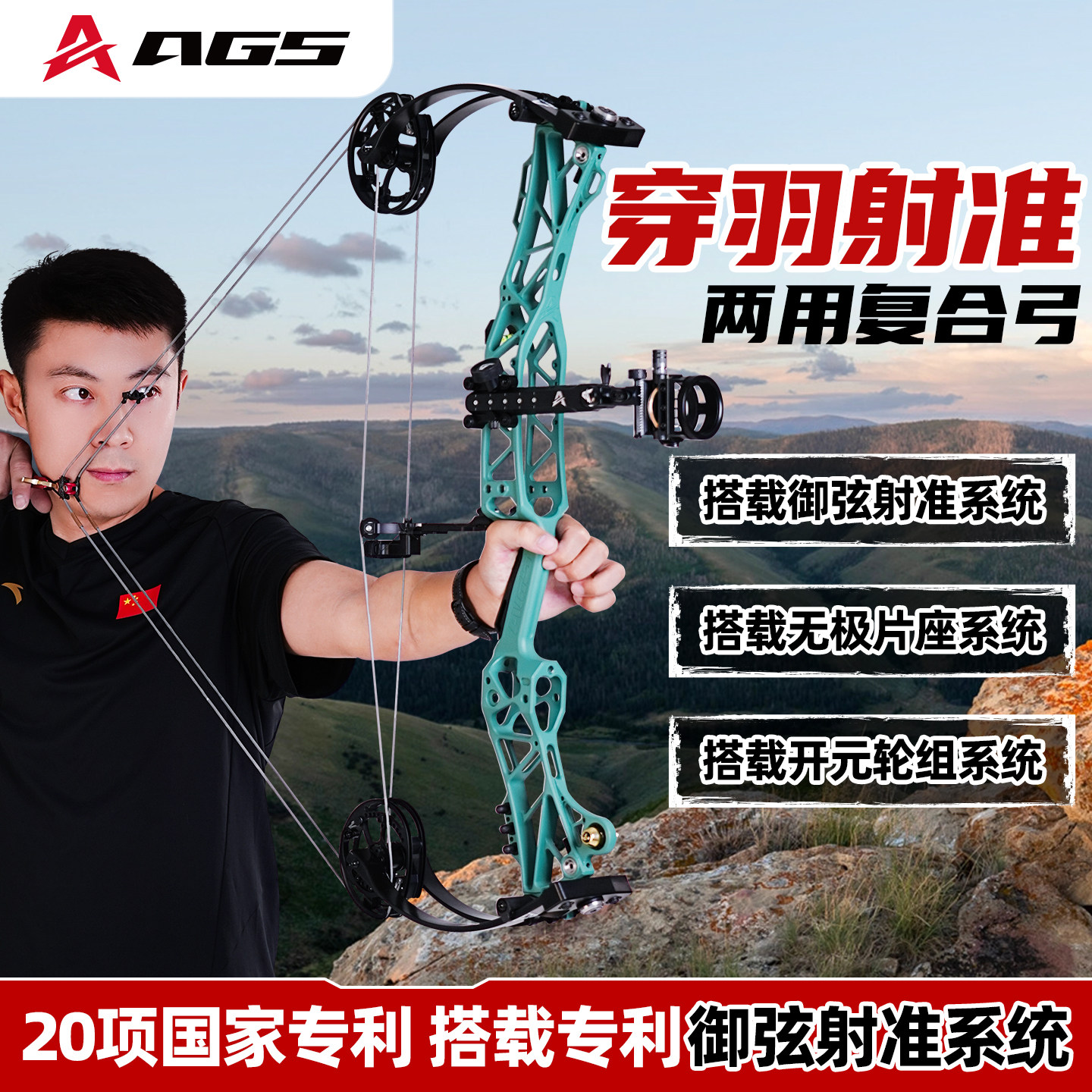 两用弓复合AGS射手穿羽高精度射准弓箭打钢珠成年人户外射击专用