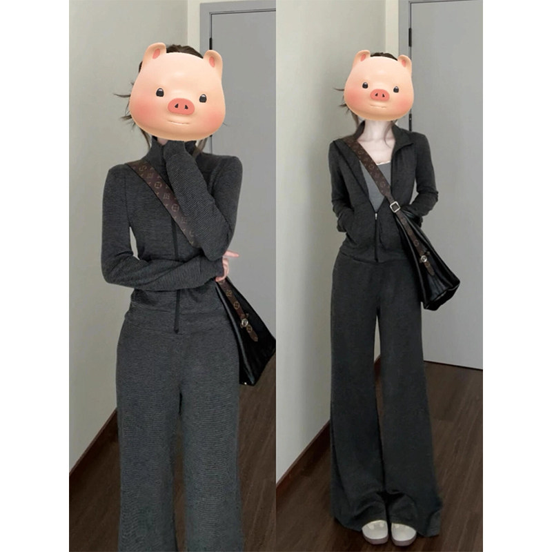 修身运动休闲套装秋季一整套穿搭ootd气质女2026新款卫衣外套裤子