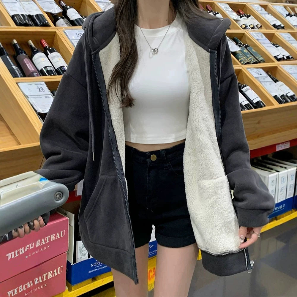 加绒厚卫衣外套女秋冬冬季棉服2026新款羊羔毛羊羔绒巨好看的冬装